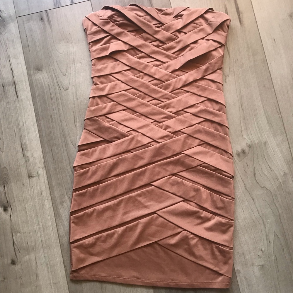 Brown nude color strapless dress!